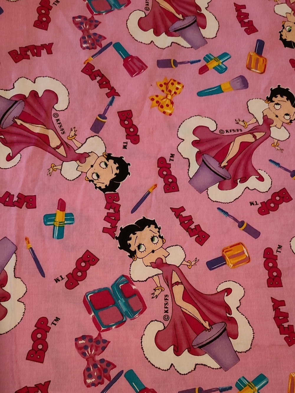 Betty Boop Cotton Fabric Possibly Vintage Pink Make Up, Over A Yard